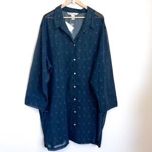 Vintage Womens Nightgown Night Shirt‎ Size 26/28 Green Sheer Button Front Lounge